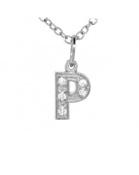 Alphabet Charm, Letter 'P' in 18K White Gold with high quality diamonds