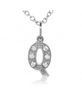 Alphabet Charm, Letter 'Q' in 18K White Gold with high quality diamonds