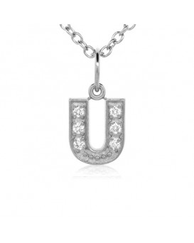Alphabet Charm, Letter 'U' in 18K White Gold with high quality diamonds
