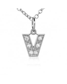 Alphabet Charm, Letter 'V' in 18K White Gold with high quality diamonds