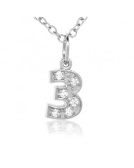 Number '3' Charm in 18K White Gold with High Quality Diamonds