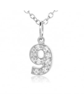 Number '9' Charm in 18K White Gold with High Quality Diamonds