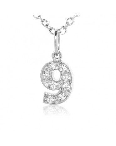 Number '9' Charm in 18K White Gold with High Quality Diamonds