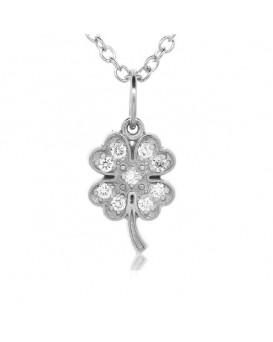 Four Leaf Clover Charm in 18K White Gold with High Quality Diamonds