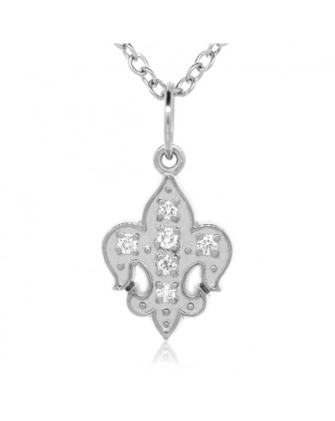 Fleur De Lis Charm in 18K White Gold with High Quality Diamonds
