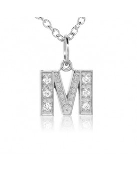 Alphabet Charm, Letter 'M' in 18K White Gold with high quality diamonds