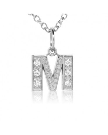 Alphabet Charm, Letter 'M' in 18K White Gold with high quality diamonds
