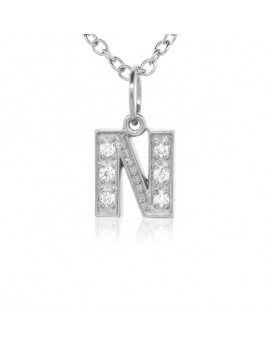 Alphabet Charm, Letter 'N' in 18K White Gold with high quality diamonds