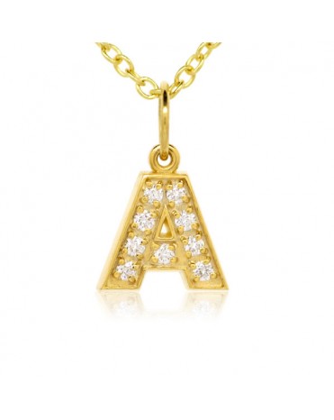 Alphabet Charm, Letter 'A'  in 18K Yellow Gold with high quality diamonds