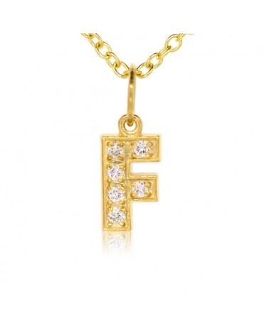 Alphabet Charm, Letter 'F'  in 18K Yellow Gold with high quality diamonds