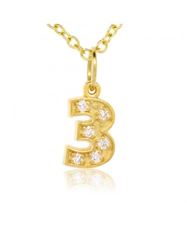 Number '3' Charm in 18K Yellow Gold with high quality diamonds