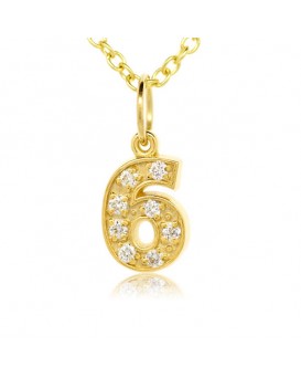 Number '6' Charm in 18K Yellow Gold with high quality diamonds