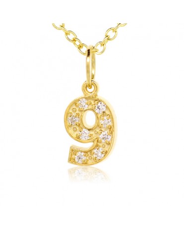 Number '9' Charm in 18K Yellow Gold with high quality diamonds