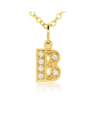 Alphabet Charm, Letter 'B'  in 18K Yellow Gold with high quality diamonds