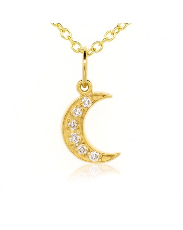 Crescent Moon Charm in 18K Yellow Gold with High Quality Diamonds