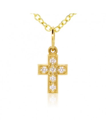 Cross  Charm in 18K Yellow Gold with High Quality Diamonds