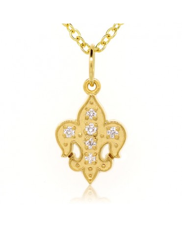 Fleur De Lis  Charm in 18K Yellow Gold with High Quality Diamonds