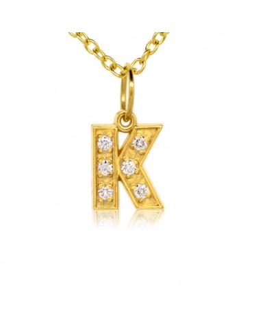 Alphabet Charm, Letter 'K'  in 18K Yellow Gold with high quality diamonds