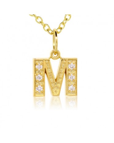 Alphabet Charm, Letter 'M'  in 18K Yellow Gold with high quality diamonds