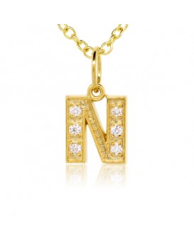 Alphabet Charm, Letter 'N'  in 18K Yellow Gold with high quality diamonds