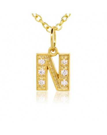 Alphabet Charm, Letter 'N'  in 18K Yellow Gold with high quality diamonds