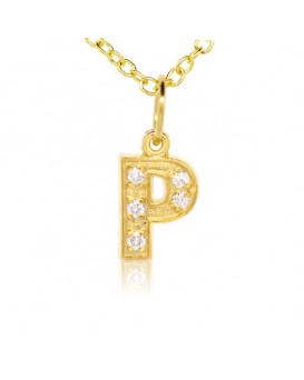 Alphabet Charm, Letter 'P'  in 18K Yellow Gold with high quality diamonds