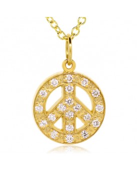 Peace Sign Charm in 18K Yellow Gold with High Quality Diamonds