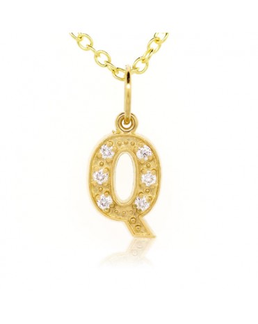 Alphabet Charm, Letter 'Q'  in 18K Yellow Gold with high quality diamonds