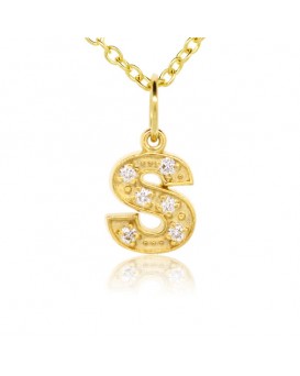 Alphabet Charm, Letter 'S'  in 18K Yellow Gold with high quality diamonds