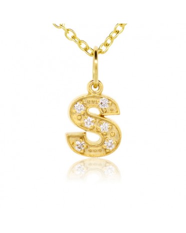 Alphabet Charm, Letter 'S'  in 18K Yellow Gold with high quality diamonds