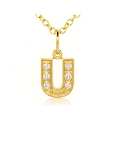 Alphabet Charm, Letter 'U'  in 18K Yellow Gold with high quality diamonds