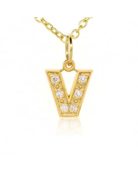 Alphabet Charm, Letter 'V'  in 18K Yellow Gold with high quality diamonds