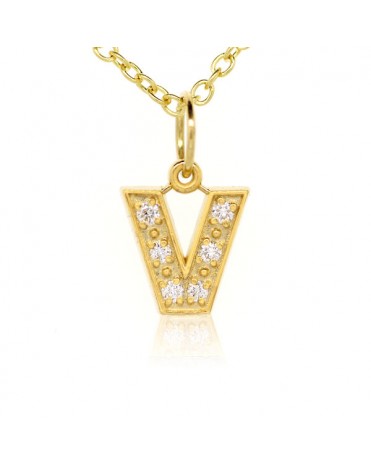 Alphabet Charm, Letter 'V'  in 18K Yellow Gold with high quality diamonds