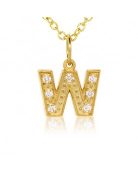 Alphabet Charm, Letter 'W'  in 18K Yellow Gold with high quality diamonds