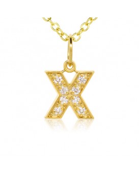 Alphabet Charm, Letter 'X' in 18K Yellow Gold with high quality diamonds