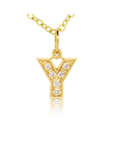 Alphabet Charm, Letter 'Y' in 18K Yellow Gold with high quality diamonds