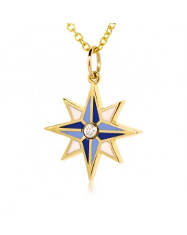 French Enamel Yellow Gold Compass Rose Charm