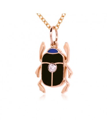 French Enamel Rose Gold Scarab Beetle Charm