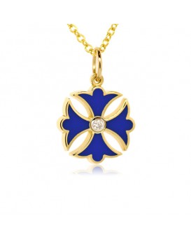 French Enamel Yellow Gold Maltese Cross Charm