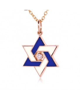 French Enamel Rose Gold Two-Tone Star of David Charm