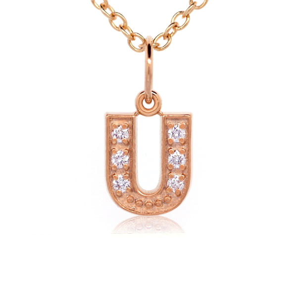 Letter H Rose Gold with Diamonds Pendant