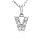 Letter V White Gold with Diamond Pendant